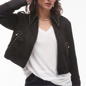 Mango Black Bomber Jacket with Silver Studs